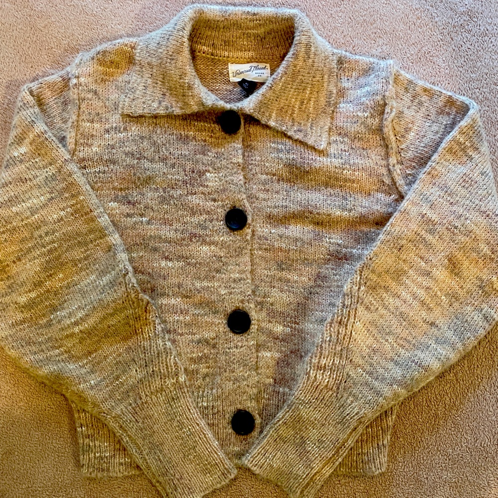 Tan crop button sweater